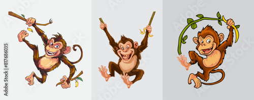 Playful monkey swings with boundless energy vector, Generative AI