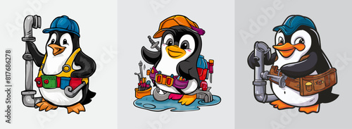 Penguin plumber with a tool belt vector, Generative AI