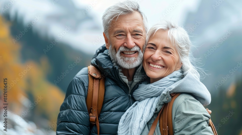 Happy Senior Couple On A Hike In The Mountains. Happy Senior Couple On A Hike In The Mountains.