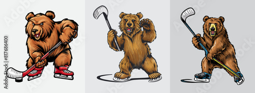 Bear plays hockey with a stick vector, Generative AI