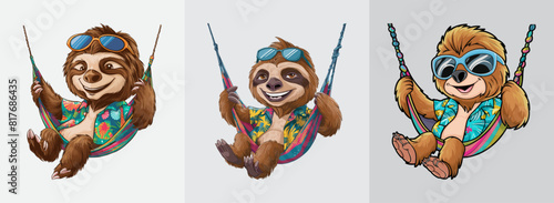 Sloth in shades and Hawaiian shirt swings in hammock vector, Generative AI