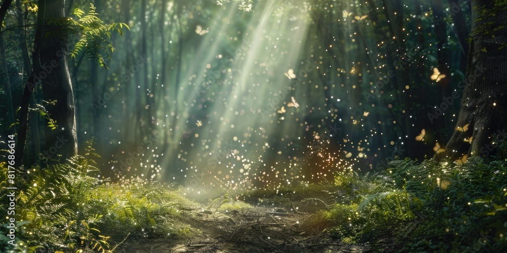 A serene forest dirt road with fluttering butterflies. Suitable for nature and outdoor-themed designs A serene forest dirt road with fluttering butterflies. Suitable for nature and outdoor-themed designs
