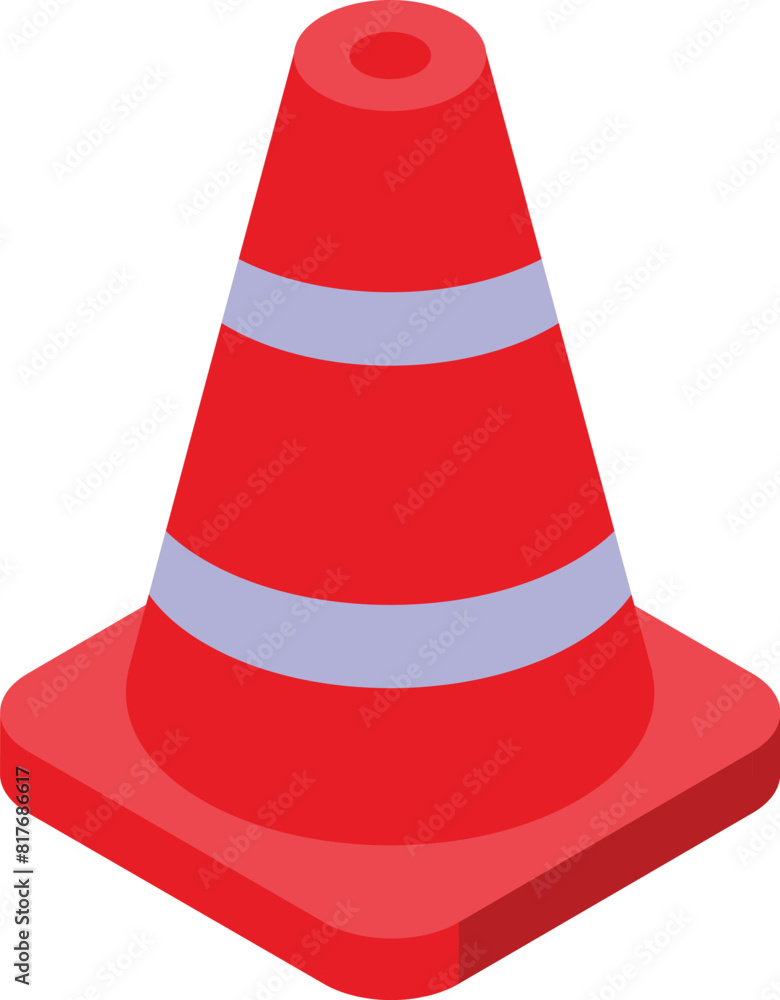 3d isometric view of a red traffic cone with reflective white stripes, isolated on white 3d isometric view of a red traffic cone with reflective white stripes, isolated on white