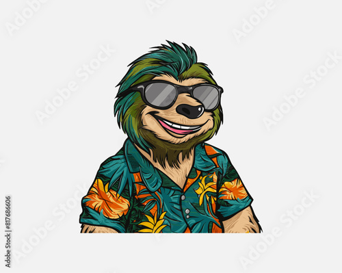 Sloth in shades and Hawaiian shirt swings in hammock vector, Generative AI