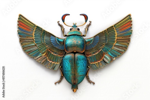 A scarab beetle with wings holding a pearl in its mouth. Ideal for jewelry or Egyptian themed designs photo