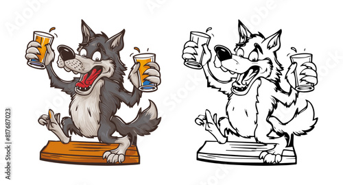 Wolf taking shots at the bar vector, Generative AI