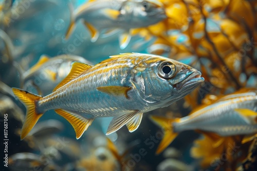 Herring fish in a school, representing vital components of marine ecosystems. 