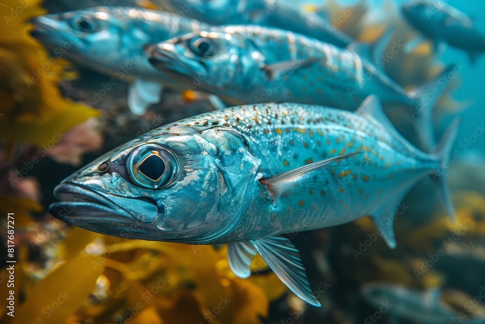 Herring fish in a school, representing vital components of marine ecosystems. Herring fish in a school, representing vital components of marine ecosystems.