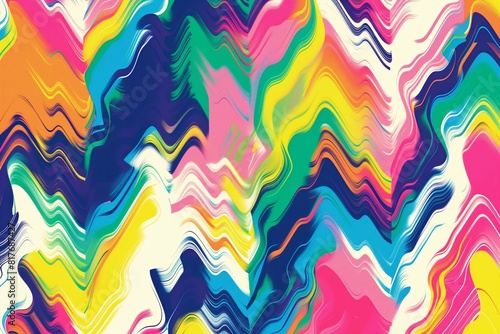 Dynamic pattern of zigzag lines in bright colors emerging on a solid white background.