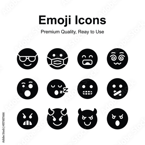 Emoticon icons, cute expressions, set of premium emoji icons