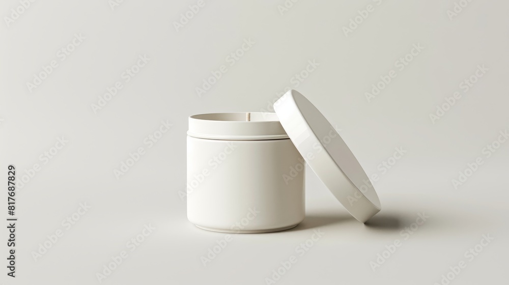Modern White Candle Mockup with Open Lid for Spa and Relaxation Copyspace Modern White Candle Mockup with Open Lid for Spa and Relaxation Copyspace