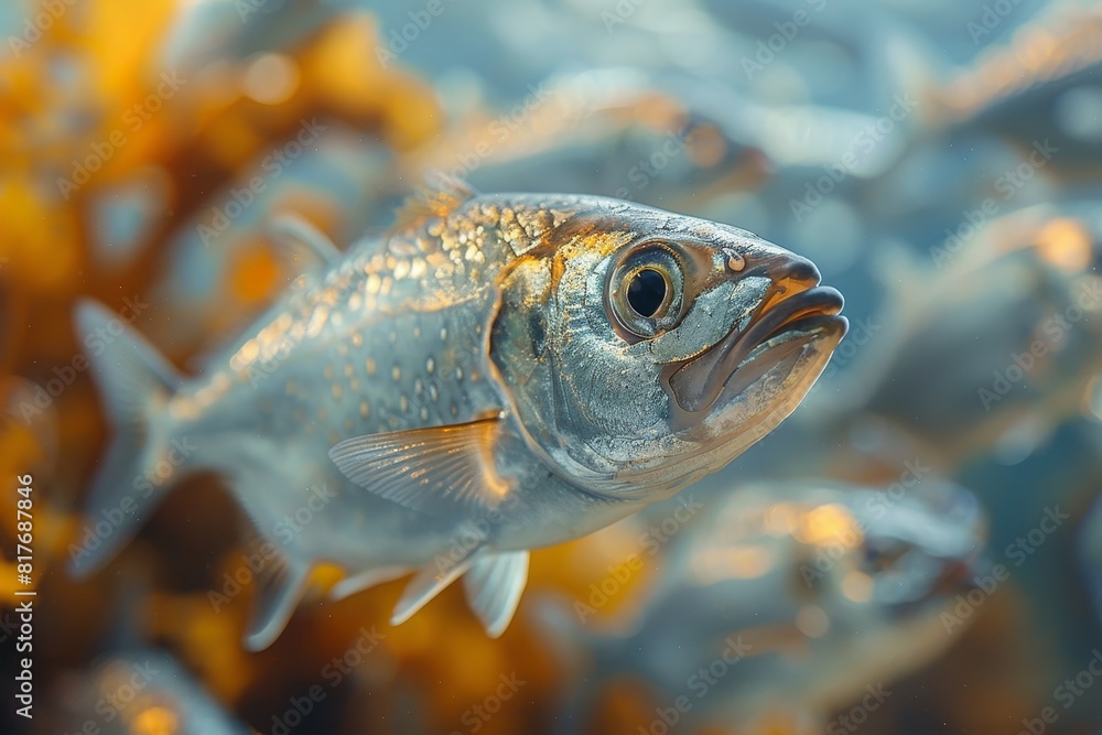 Herring fish in a school, representing vital components of marine ecosystems. Herring fish in a school, representing vital components of marine ecosystems.