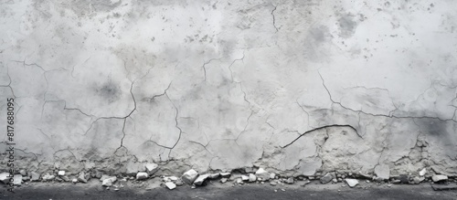 A damaged white concrete road with signs of wear and tear provides a textured background for the copy space image 120 characters photo