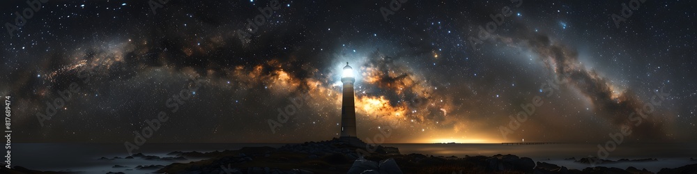 Panoramic astrophotography of visible Milky Way galaxy. Stars, nebula and stardust at night sky Panoramic astrophotography of visible Milky Way galaxy. Stars, nebula and stardust at night sky