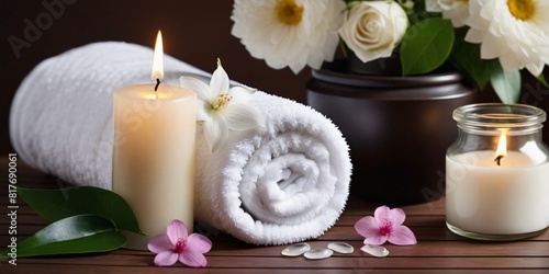 Wooden table with candles and natural decorations