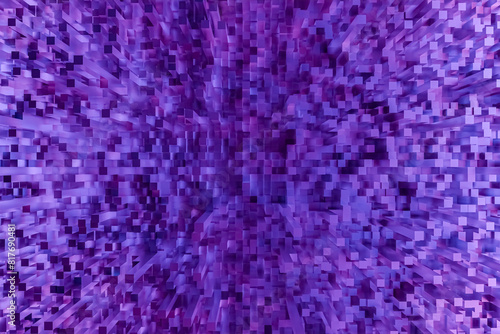 Abstract colorful purple pixel tiles in perspective 3D  tile wallpaper with futuristic  polished blocks. 3D Render