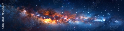 Panoramic astrophotography of visible Milky Way galaxy. Stars  nebula and stardust at night sky