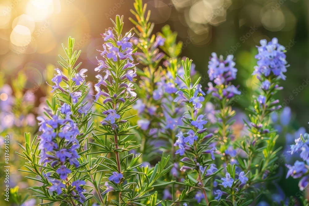 Obraz premium Blooming rosemary in garden Natural light focused shot