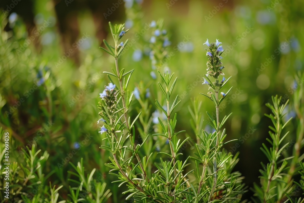 Blooming rosemary plants with focused depth Blooming rosemary plants with focused depth