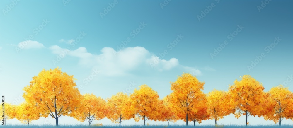 A nature concept of the fall season with copy space on a blue sky background features autumn trees A nature concept of the fall season with copy space on a blue sky background features autumn trees