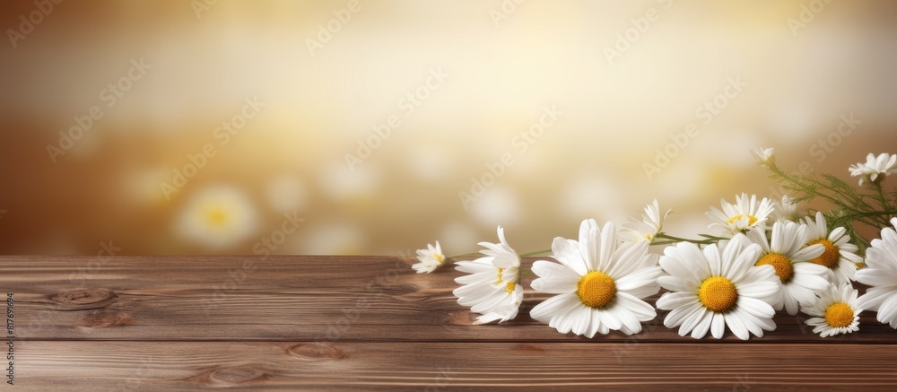 A copy space image of chamomile sitting on a wooden table A copy space image of chamomile sitting on a wooden table