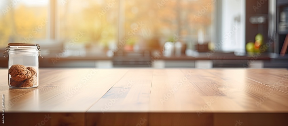 Fototapeta premium A kitchen table with a blurred background serves as a copy space image
