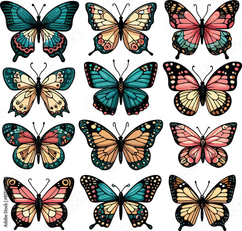  A Collection of Butterflies in Vibrant Colors (PNG with Transparent Background)