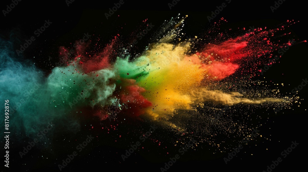 A stunning explosion of colorful powder creating a dynamic and vibrant effect against a dark background The image captivates with its energy and contrast