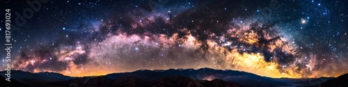 Panoramic astrophotography of visible Milky Way galaxy. Stars  nebula and stardust at night sky