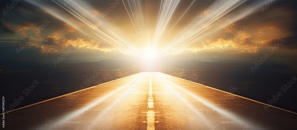 An urban road with the sun casting a beam onto it creating a copy space image An urban road with the sun casting a beam onto it creating a copy space image