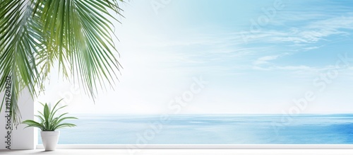 A white background with a summer theme featuring a scenic ocean view for a vacation vibe Ideal for a copy space image