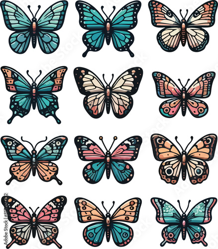  A Collection of Butterflies in Vibrant Colors (PNG with Transparent Background)