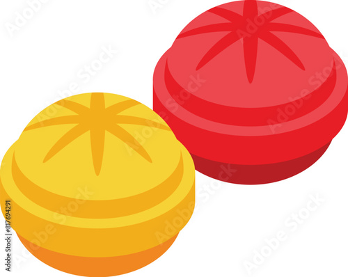 Vibrant and colorful cartoon candies illustration with red and yellow sweets, perfect for confectionery