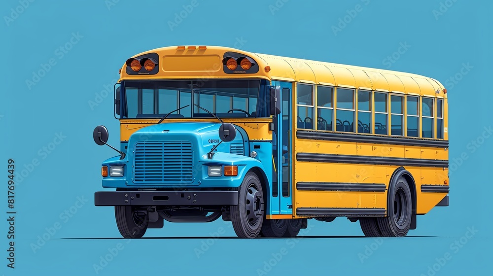 School bus flat design front view transportation theme cartoon drawing Monochromatic Color Schemel, School bus flat design front view transportation theme cartoon drawing Monochromatic Color Schemel,