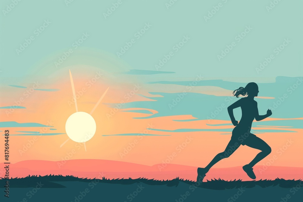 Tranquil minimalist illustration capturing the essence of a peaceful run at sunset Tranquil minimalist illustration capturing the essence of a peaceful run at sunset