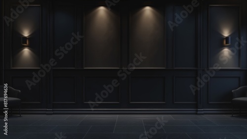Elegant dark panel wall with wall sconces