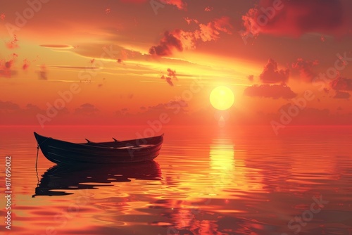 Boat drifting at sunset photo