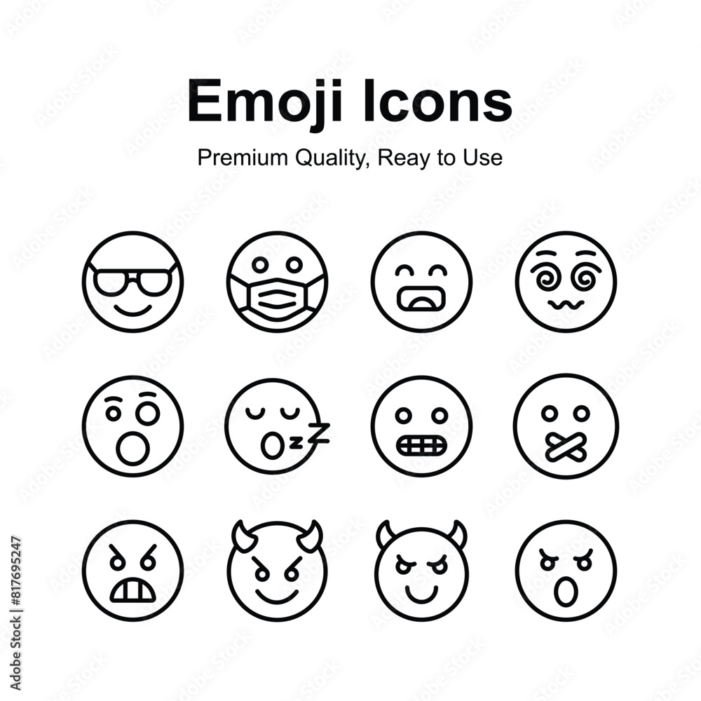 Emoticon icons, cute expressions, set of premium emoji icons Emoticon icons, cute expressions, set of premium emoji icons
