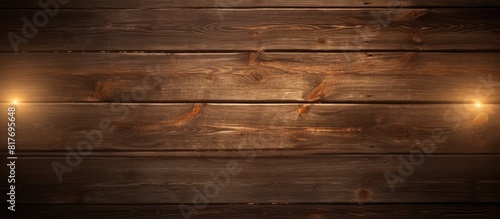 A top view of a grungy wooden texture with a bright spotlight in the center and vignettes at the corners offering copy space