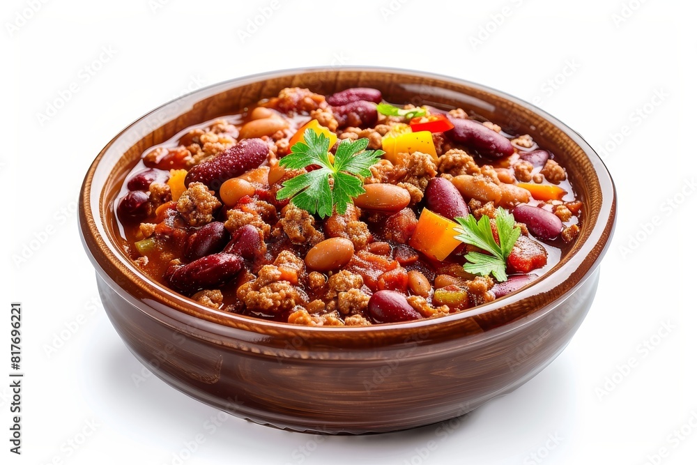 Bowl of delicious chili on white background Bowl of delicious chili on white background