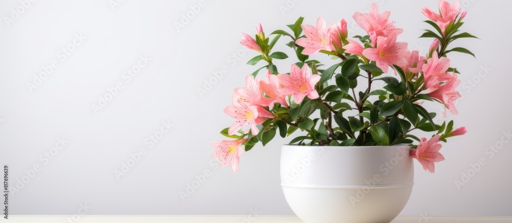 A copy space image showcasing flowers in a pot set against a white background A copy space image showcasing flowers in a pot set against a white background