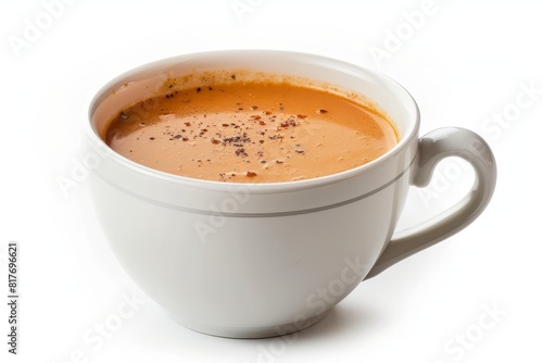 Bowl of soup on white background