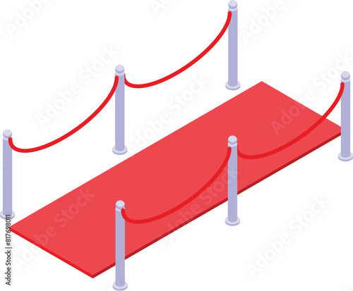 Elegant isometric illustration of a red carpet with velvet ropes, symbolizing exclusive events