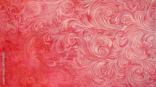 Coral pink canvas with delicate arabesque patterns dancing across its surface.