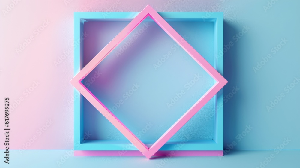 Two colorful square frames offset to create a dynamic and modern visual on a pastel blue and pink backdrop