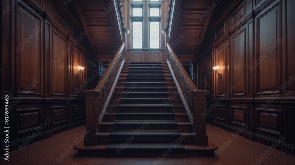 Symmetrical wooden staircase in classic design Symmetrical wooden staircase in classic design