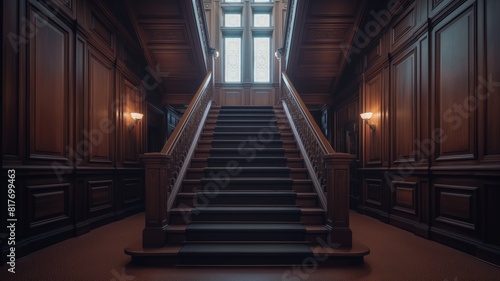Symmetrical wooden staircase in classic design