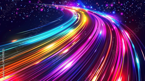 Luminous rainbow neon shape wave, abstract light effect . Wavy glowing bright flowing curve lines background