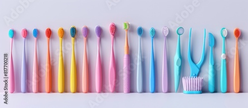 Colorful Dental Tool Set with Detailed Instruments on White Background