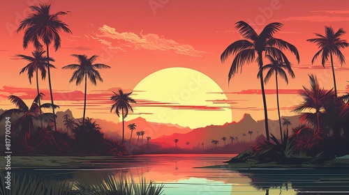 A beautiful sunset over a tropical beach © Preeyanuch